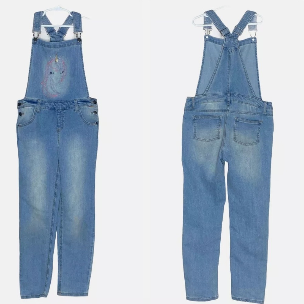 🕶️🦄Girls Blue denim unicorn overalls cat & jack 14/16